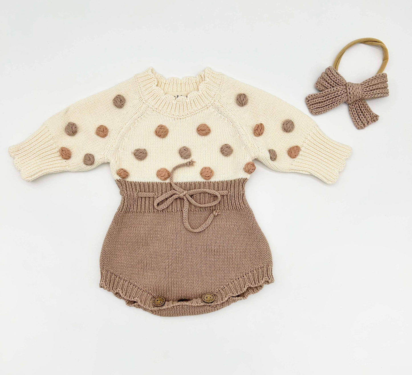 Lottie Dot Knit Romper – Cream Fog