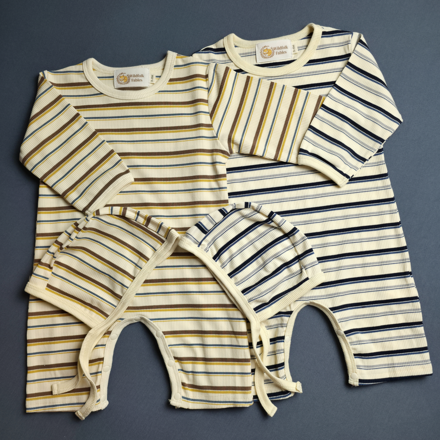 Striped Long-Sleeve Romper + Matching Pilot Bonnet