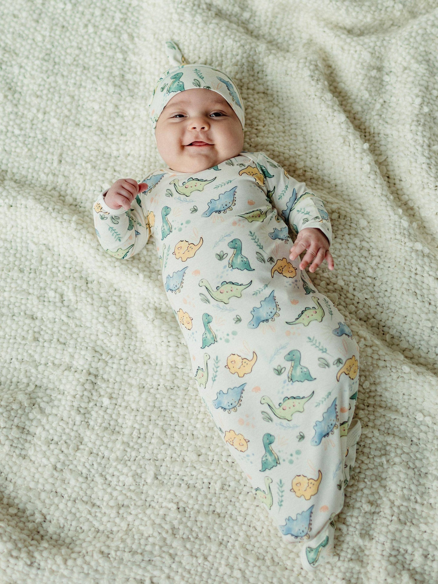 Knotted Gown & Beanie Set - Dino