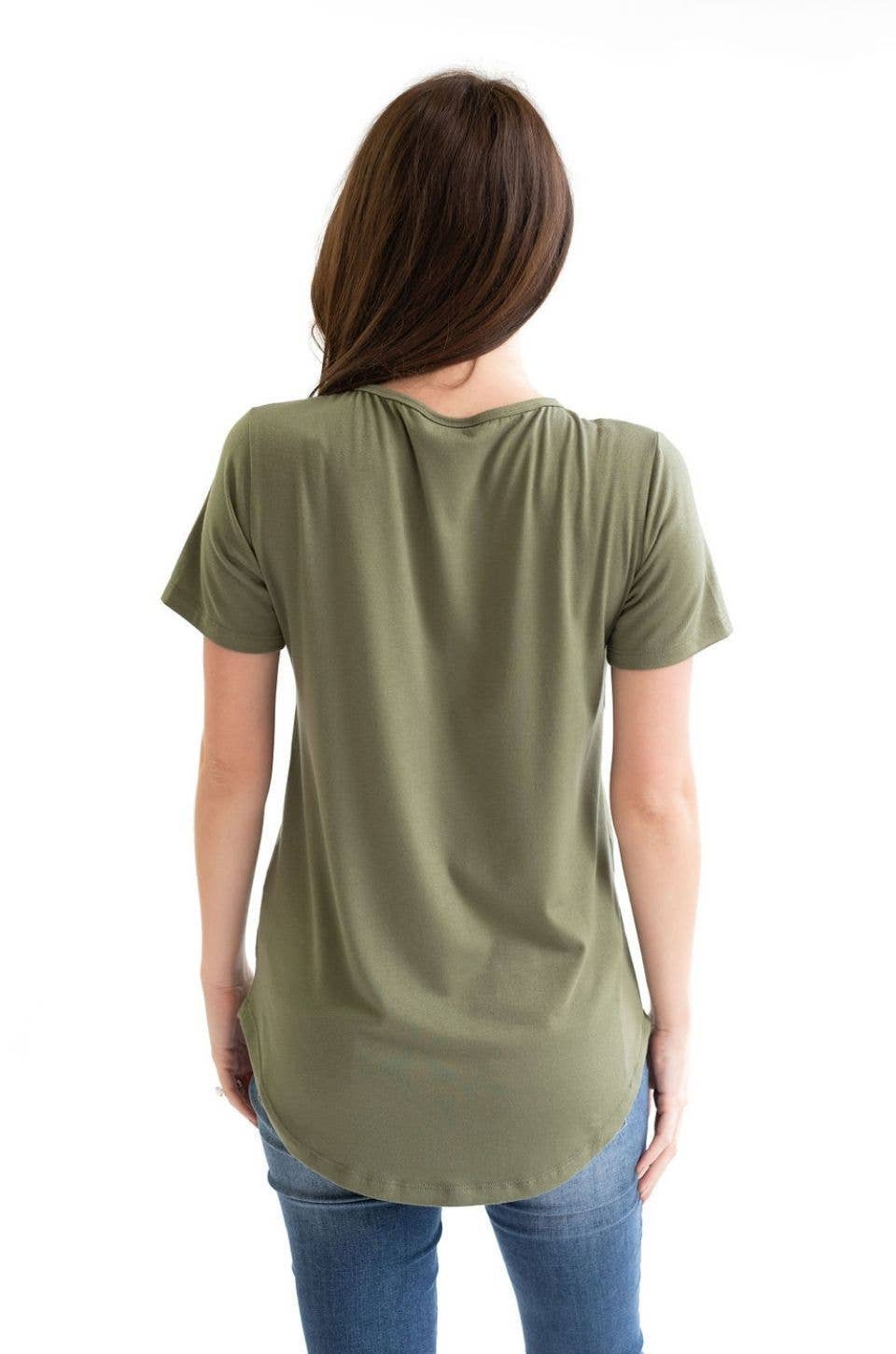 Nursing T-shirt With Asymmetrical Flap - Olive Green